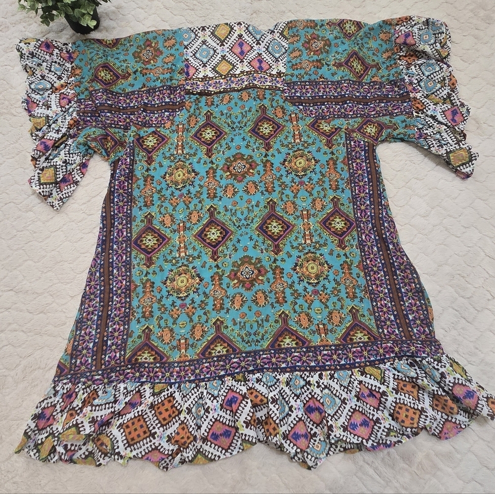 Sand & Spirit Colorful Boho Tasseled Swim Cotton Cover-Up, Size Large - Picture 5 of 6